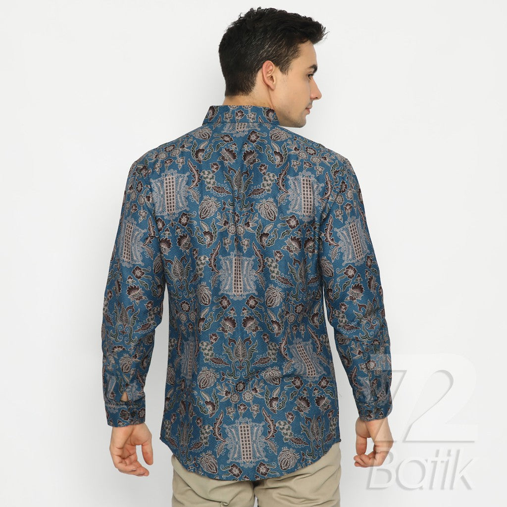 Modern Batik Couple Set - Slim Fit Shirt & Wrap Skirt - Premium Blue