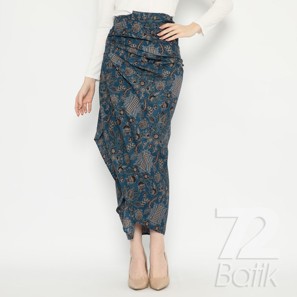 Modern Batik Couple Set - Slim Fit Shirt & Wrap Skirt - Premium Blue