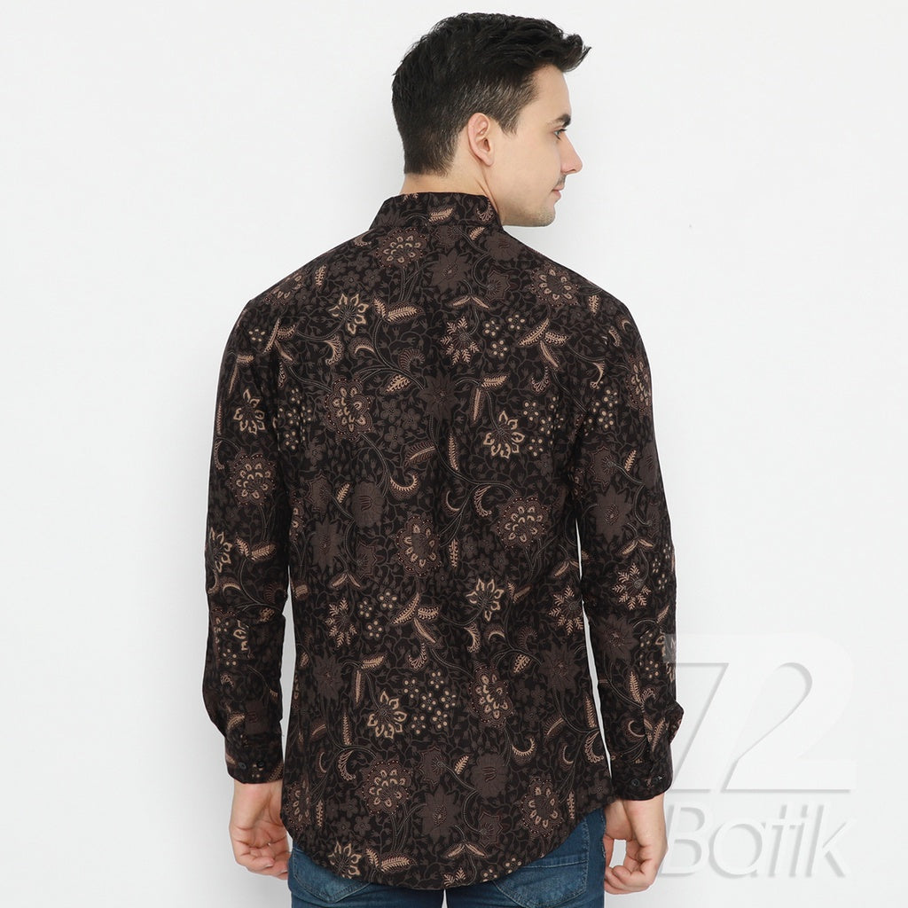 Premium Batik Couple Set – Men’s Slim Fit Shirt & Women’s Wrap Skirt – Handmade Floral (Kembang Setaman) Black Batik