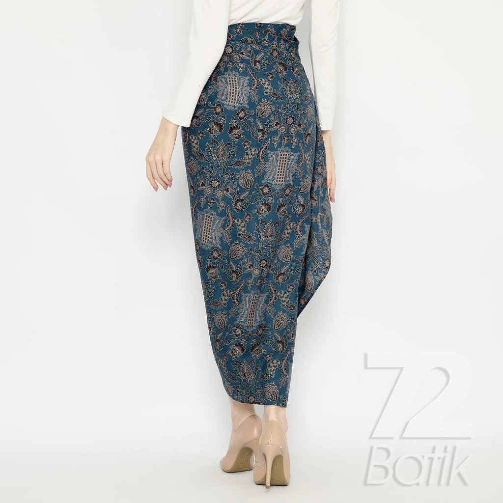 Modern Batik Couple Set - Slim Fit Shirt & Wrap Skirt - Premium Blue
