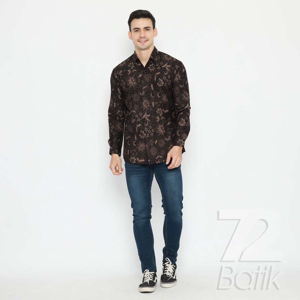 Premium Batik Couple Set – Men’s Slim Fit Shirt & Women’s Wrap Skirt – Handmade Floral (Kembang Setaman) Black Batik