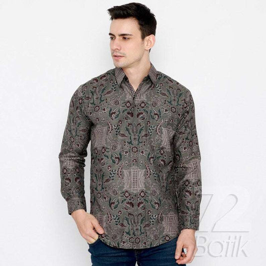 Men's Batik Shirt Long Sleeve Slimfit Premium Aceh Door Pattern [Made to Order] - 72 Batik