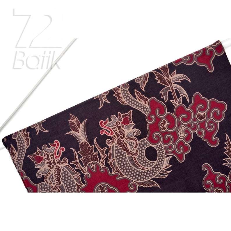 Batik Shirt Men Long Sleeve Slimfit Elegant Motif Black Red [Made to Order] - 72 Batik