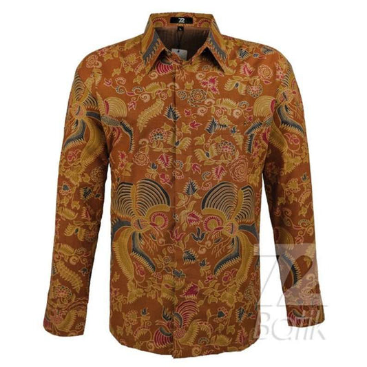 Batik Shirt Men : Slimfit Elegant Cream Light Brown Color [Made to Order] - 72 Batik