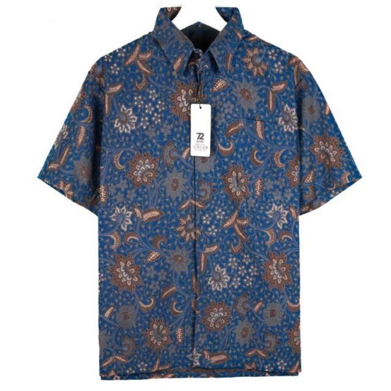 Indonesian Men Batik Shirt Long Sleeve Slimfit Premium Floral Print Dark Blue Dark Blue [Made to Order] - 72 Batik