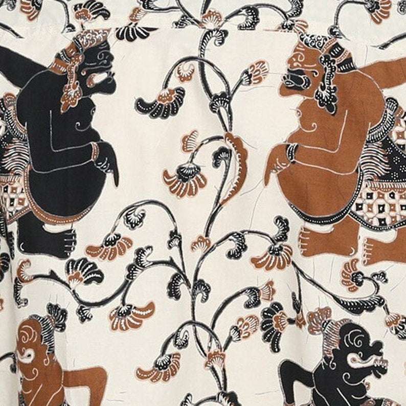 Indonesian Men Batik Slimfit Elegant Bone White Puppet Motif [Made to Order] - 72 Batik
