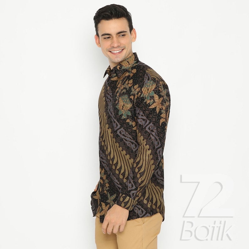 Batik Shirt Men's Long Sleeve Modern Slimfit Slim Fit Premium Contemporary [Made to Order] - 72 Batik