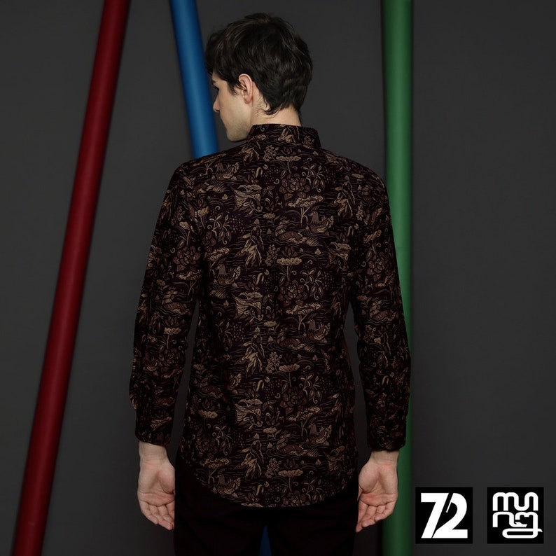 Mens Long Sleeve Batik T-Shirts Indonesia Style Authentic Batik Print with double Stitched