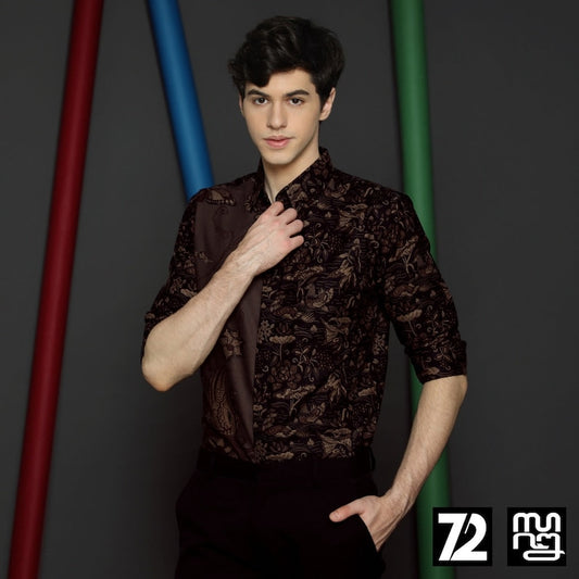 Mens Long Sleeve Batik T-Shirts Indonesia Style Authentic Batik Print with double Stitched
