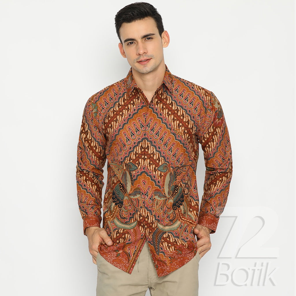 Premium Modern Batik Couple Set – Men's Long Sleeve Shirt & Instant Wrap Skirt – Parang Seling Kusumo