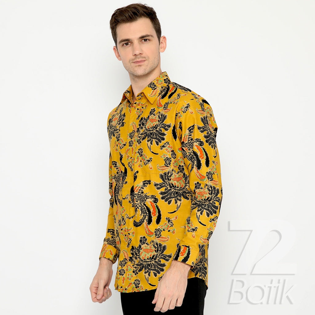 Premium Batik Couple Set – Men’s Slim Fit Shirt & Women’s Wrap Skirt – Classic Black & Yellow Handmade Batik