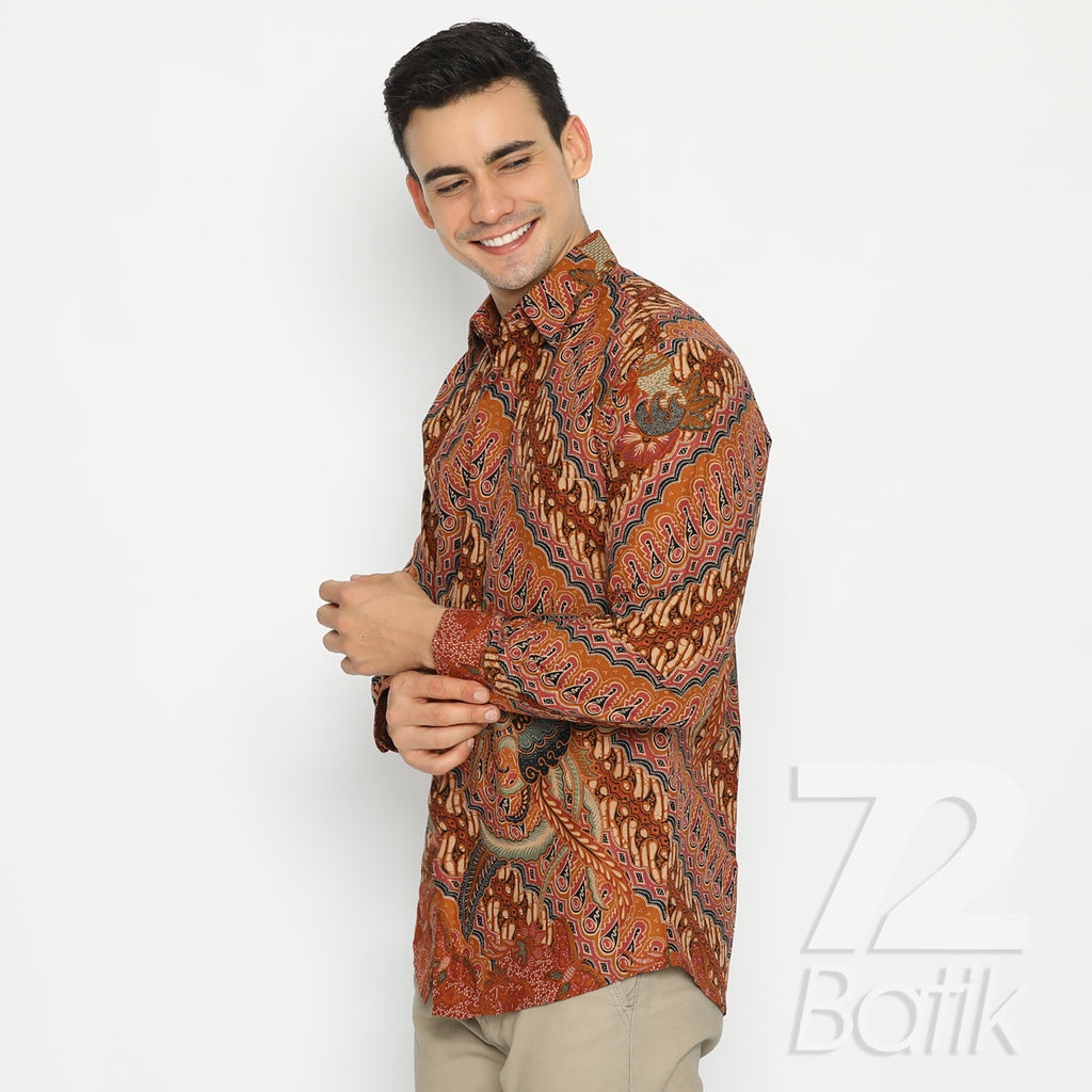 Premium Modern Batik Couple Set – Men's Long Sleeve Shirt & Instant Wrap Skirt – Parang Seling Kusumo