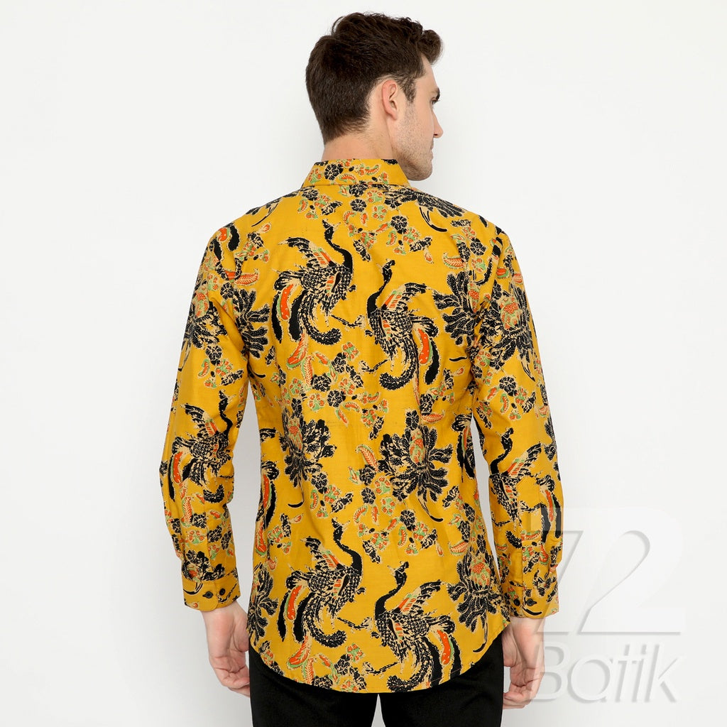 Premium Batik Couple Set – Men’s Slim Fit Shirt & Women’s Wrap Skirt – Classic Black & Yellow Handmade Batik