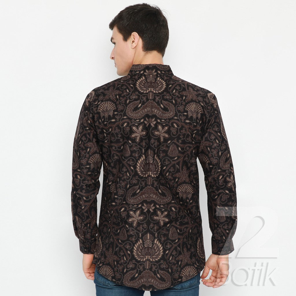Slim Fit Batik Couple Set – Men’s Shirt & Women’s Skirt – Black & Brown Handmade