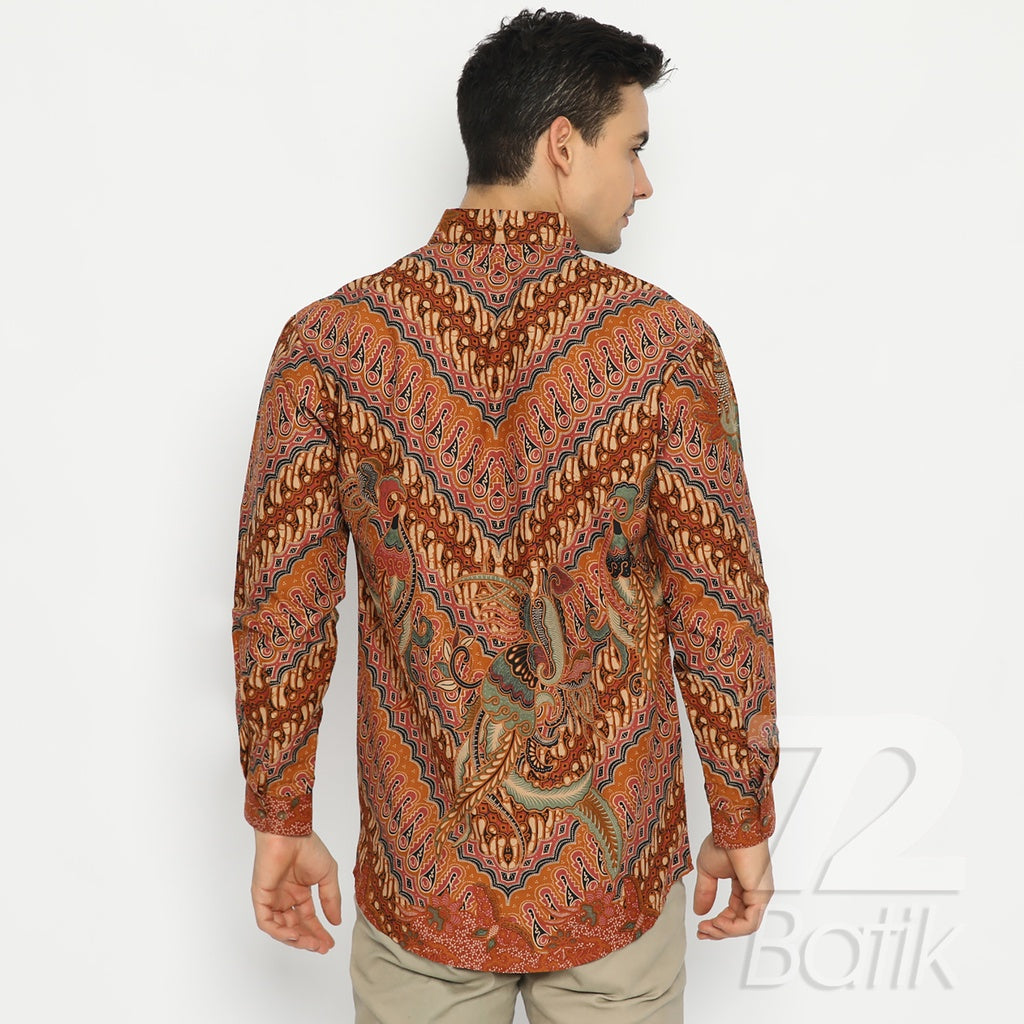 Premium Modern Batik Couple Set – Men's Long Sleeve Shirt & Instant Wrap Skirt – Parang Seling Kusumo