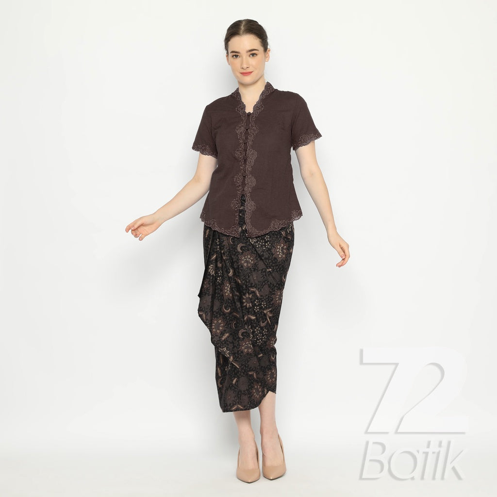 Premium Batik Couple Set – Men’s Slim Fit Shirt & Women’s Wrap Skirt – Handmade Floral (Kembang Setaman) Black Batik