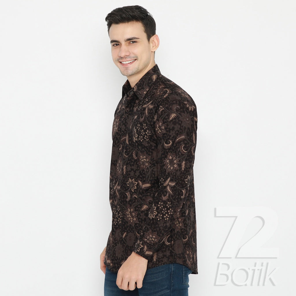 Premium Batik Couple Set – Men’s Slim Fit Shirt & Women’s Wrap Skirt – Handmade Floral (Kembang Setaman) Black Batik
